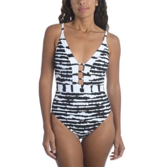 La Blanca Striped One Piece Swimsuit Size Small NEW - Picture 1 of 6